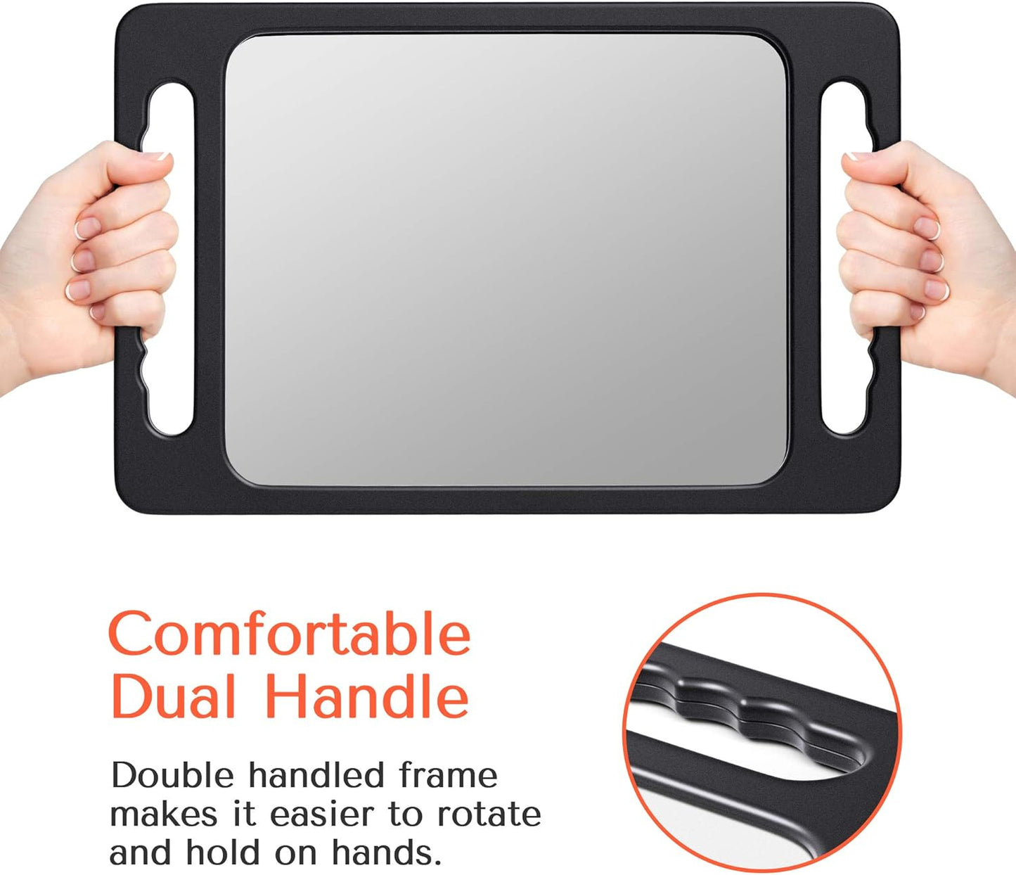 Unbreakable Hand Mirror - Large Double Handle Design for Hair & Beauty Salon | Lightweight Barber Mirror
