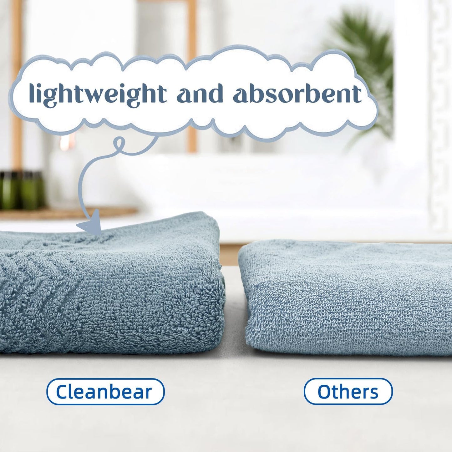 Cleanbear Hand Towel for Bathroom, 100% Cotton, Quick Dry & Lightweight Hand Towels with Wavy Pattern, Lint Free and Durable, 4 Pack, 13 x 28 Inch (Blue-Gray)