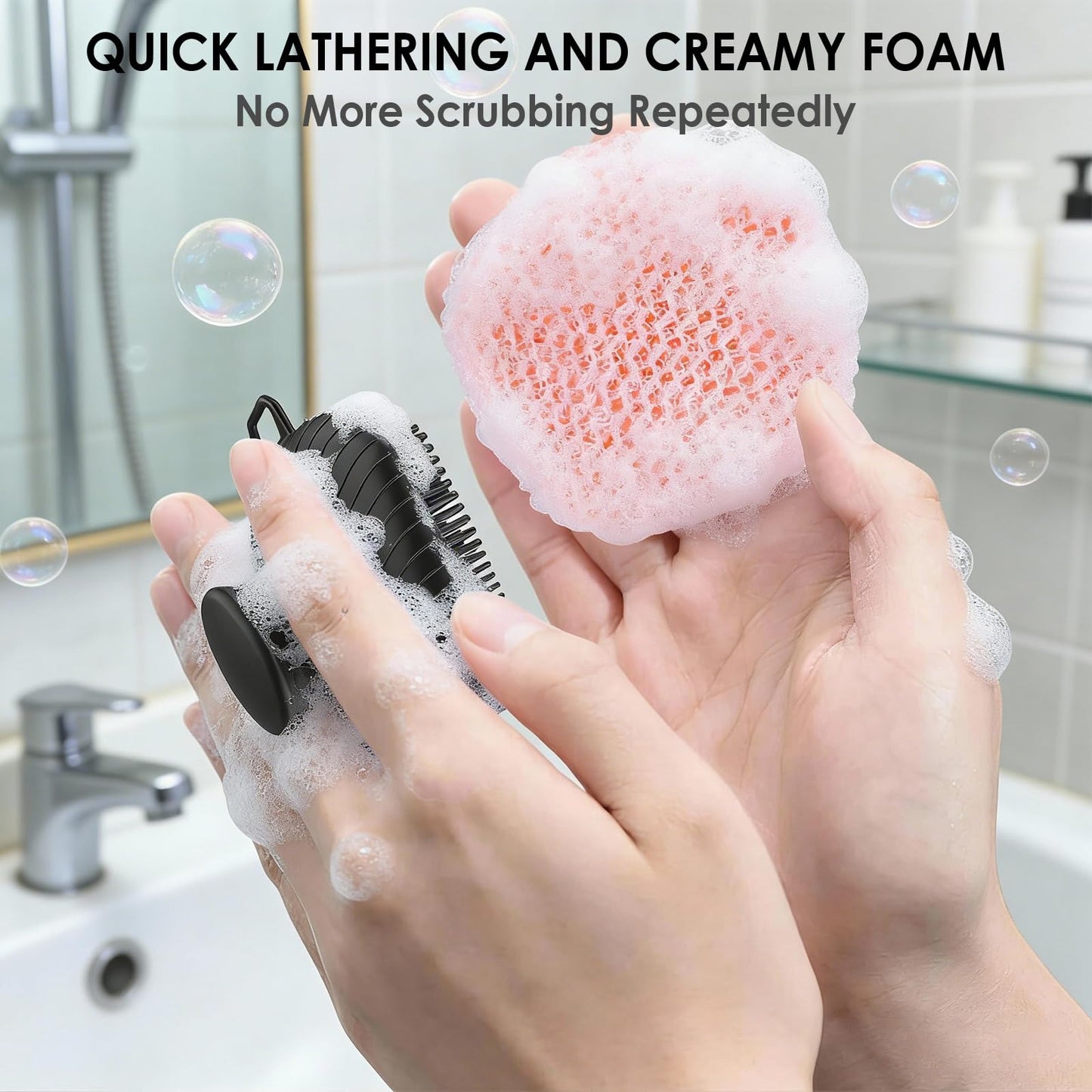 RamPula Face Scrubber & African Net, Silicone Exfoliating Brush for Men, Facial Cleansing Brush, Manual Waterproof Cleansing Skin Care, Blackhead Removing Pore Cleansing Massaging Face Brushes - Pink