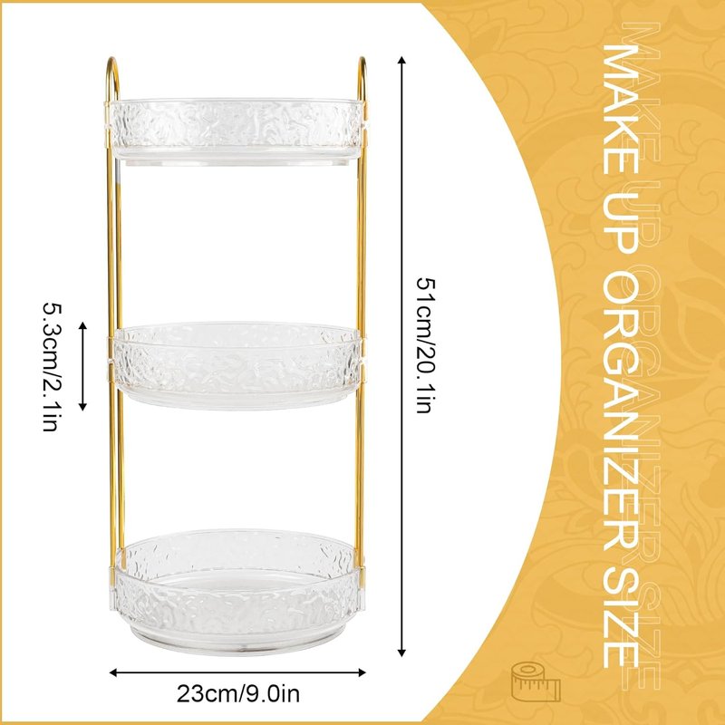 Fangoo 3 Tiers Clear Rotating Makeup Organizer for Vanity, 360 Spinning Skincare Organizers for Dresser Perfume Holder Large Skincare Make Up Storage Cosmetic Organizer for Bathroom Countertop