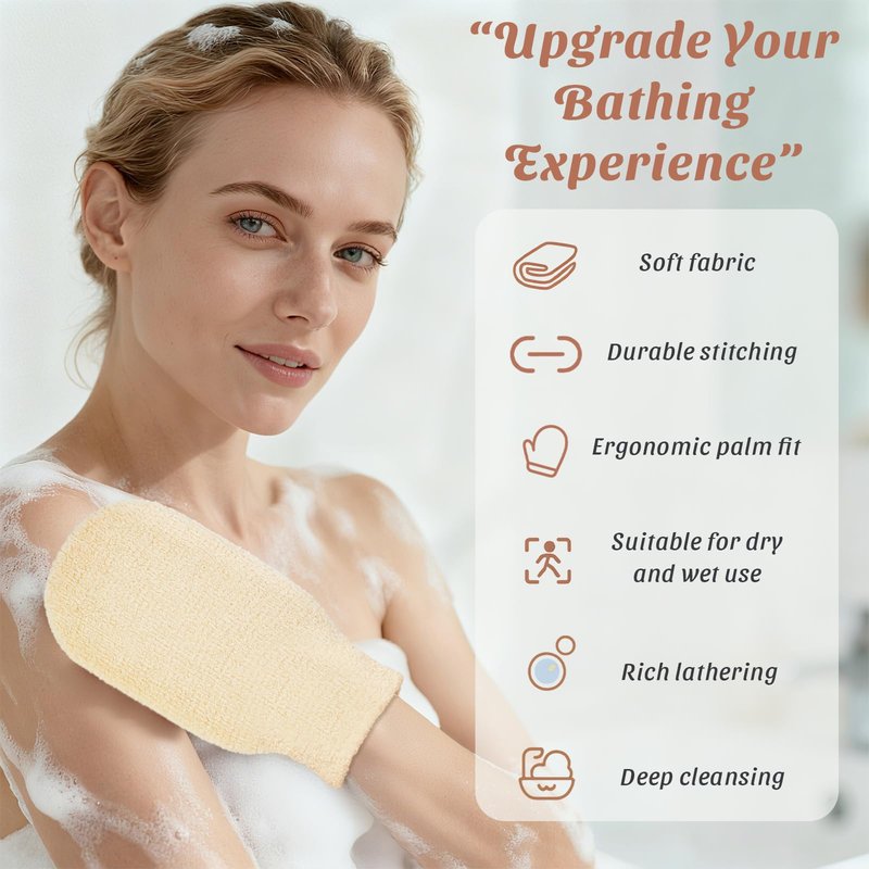 Brvlsoc 2-Pack Hemp Bath Gloves – Natural Shower Mitts for Body Scrub, Gentle Exfoliating Washcloth Mittens for Men & Women Skincare