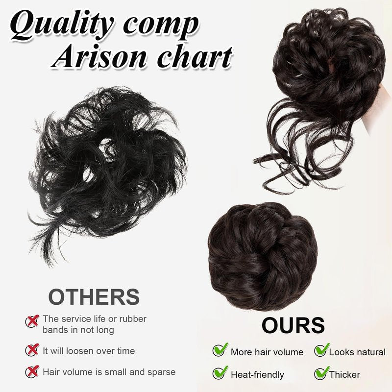 NEOWIG 2PCS Messy Bun Hair Piece for Women Wavy Curly Hair Bun Hair Pieces Synthetic Updo Chignon Fake Scrunchies Ponytail Extension for Daily Dark Brown