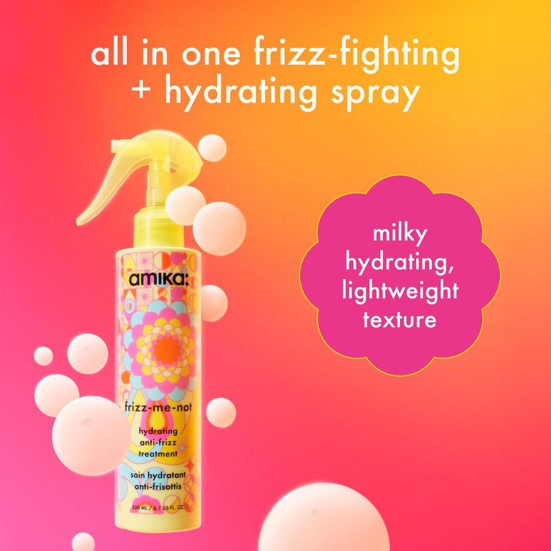 amika frizz-me-not hydrating anti-frizz treatment, 60ml | lightweight hydrating spray for medium to thick coarse hair types 2a-4c, humidity + heat protection, smooth frizz for up to 72 hours