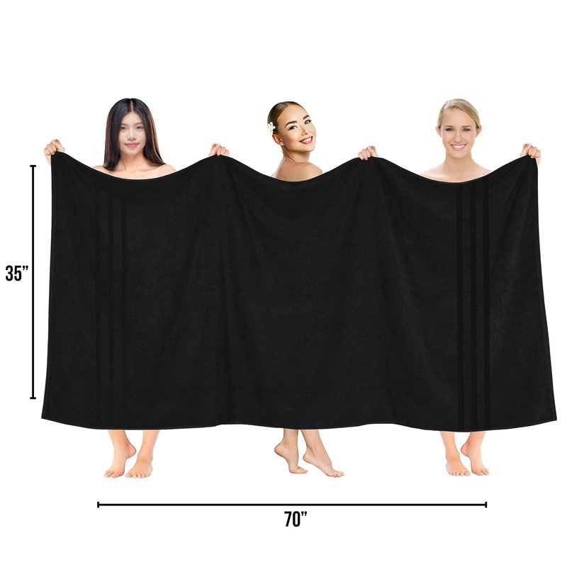 RIVERSIDE Pack of 2 Extra Large Bath Sheets 35 x 70 Inches, 100% Ring Spun Cotton, Hotel Quality, Oversized Bath Towels for Adults, Soft, Highly Absorbent & Quicker to Dry, Black