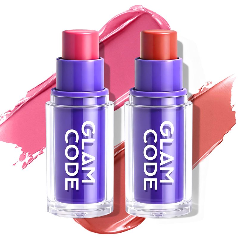 Glam Code Stick Blush for Cheeks - Face Makeup Stick for Eyes, Lips & Cheeks, Multi-Use Cream Blush Balms Set with Natural Flush, Hydrating & Long-lasting丨Vegan & Cruelty-Free - 02#