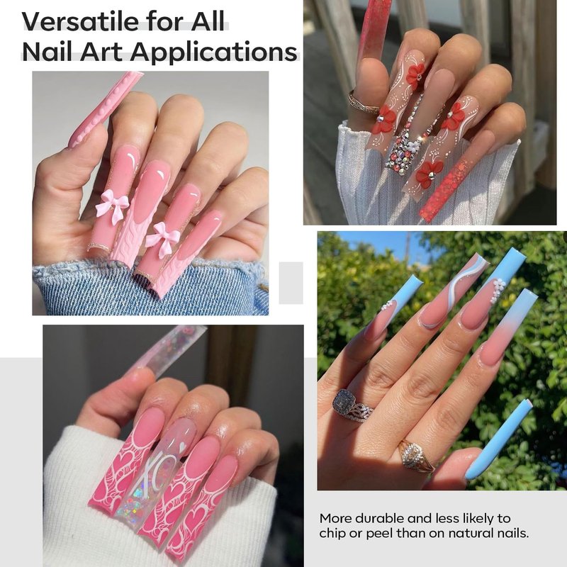 Modelones Long Square Nail Tips - 216PCS Pre-Shaped Acrylic Gel Extensions | 2XXL Size, Clear Finish