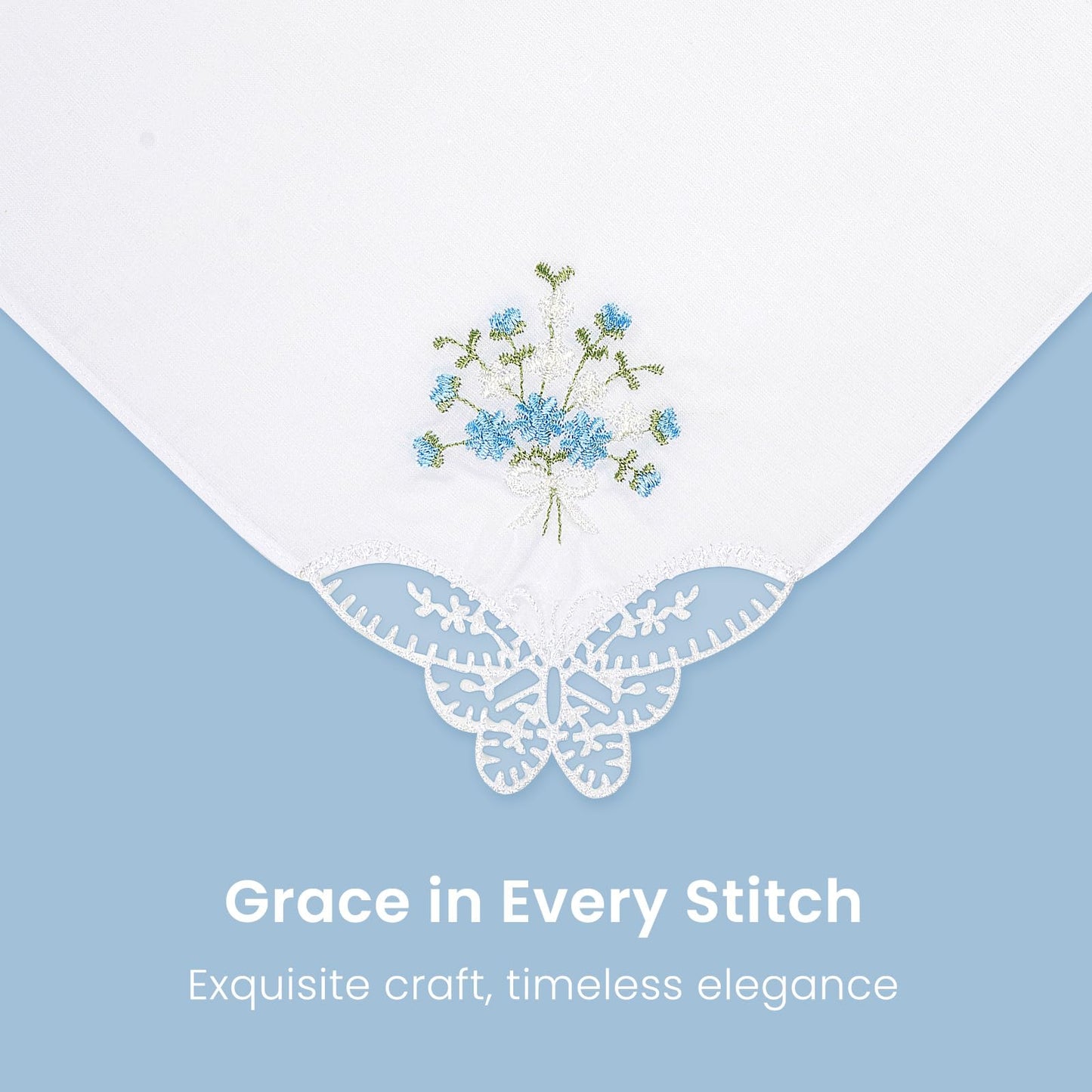 Selected Hanky Women's Cotton Handkerchiefs Flower Embroidered with Lace, Ladies Hankies 6 Pcs - Assorted