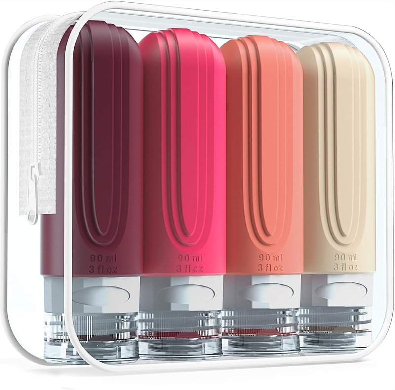 Mrsdry Travel Bottles - TSA Approved 3oz Leak-Proof Silicone Containers for Toiletries | 4 Pack