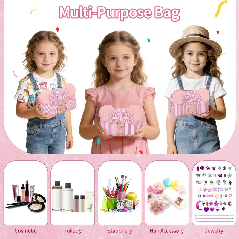 Skiennix Initial Makeup Bag - Cute Travel Cosmetic Organizer Pouch for Girls | Perfect Birthday Gift for Ages 4-15