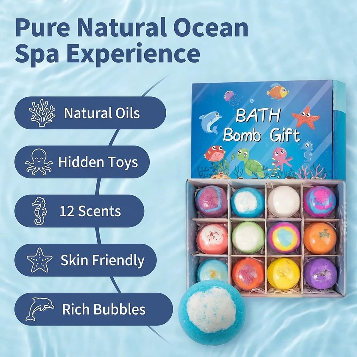 Bath Bombs with Surprise Inside – 12 Pack Fizzy Bubble Bath Gift Set, Dinosaur Egg & Ocean Theme Color Changing Bath Bombs, Natural Sea Salt Spa Bath Balls (Sea Animal)