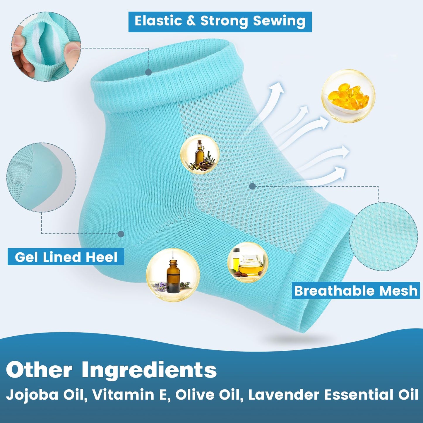 TEAWOO Moisturizing Heel Socks - 6 Pairs for Dry Cracked Feet, Toeless Gel Socks for Hydration and Repair