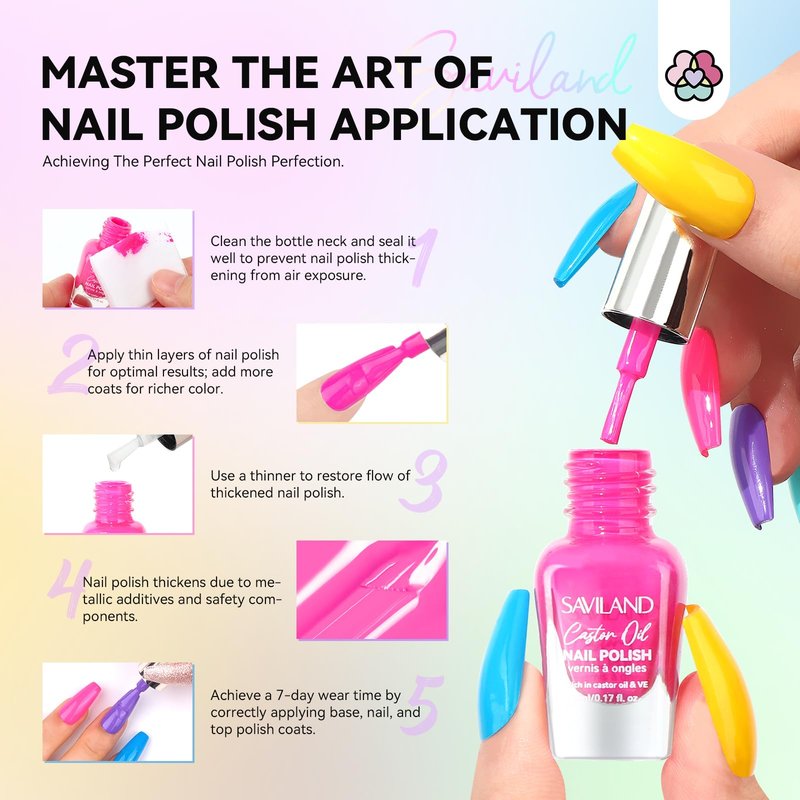 SAVILND Nail Polish Set: Bright Pink Yellow Red Quick Dry Nail Polish Kit with Glitter 24 Colors Regular Finger Nail Polish Non Gel Long Lasting DIY At Home Manicure Gift Set