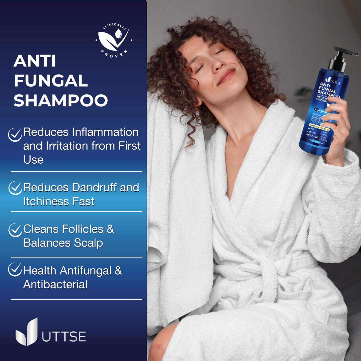 Uttse Anti-Fungal Shampoo for Scalp Psoriasis: Dandruff Shampoo for Folliculitis and Seborrheic Dermatitis - Relieves Itchy & Dry Scalp - 300 mL / 10.1 fl.oz