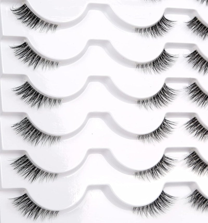 Skiennix Half False Eyelashes - Natural Wispy Cat Eye Look | 14 Pairs of Faux Mink Accent Lashes