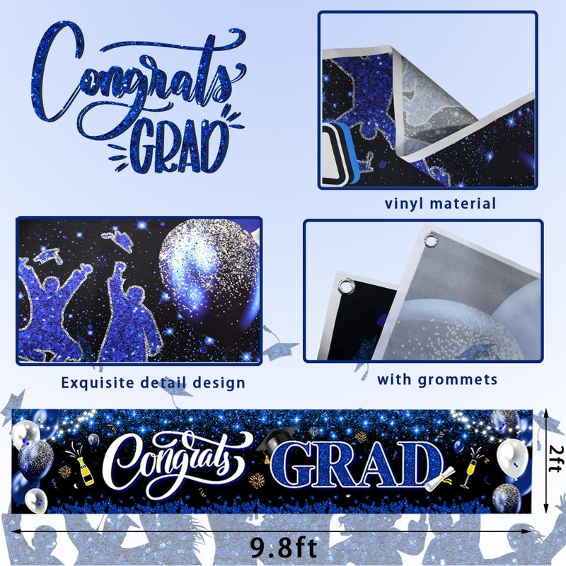 2026 Graduation Decorations-Congrats Grad Yard Sign Banner Decoration for Class of 2026 Graduation Party Supplies(Blue and Black)