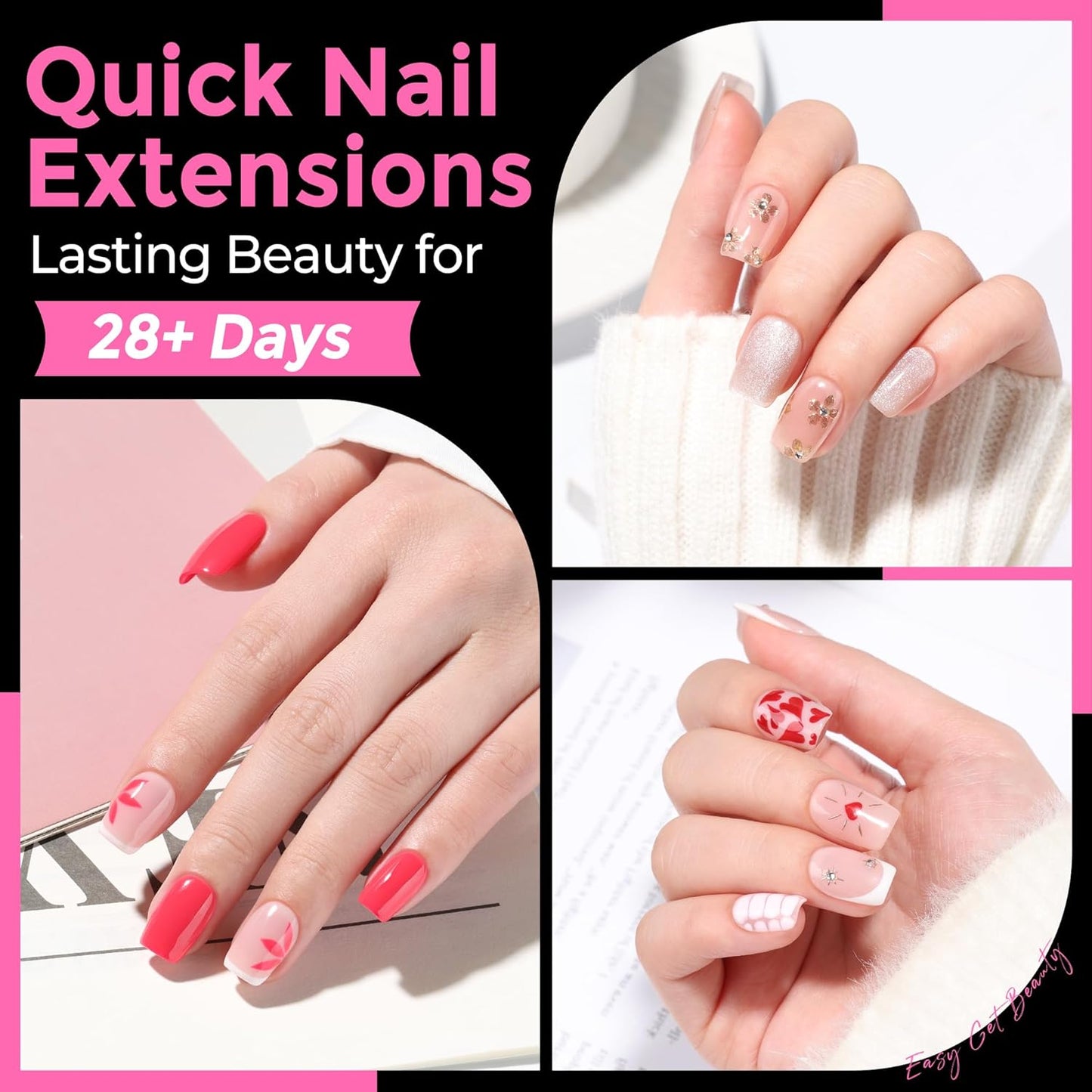 UNA GELLA Short Square & Squoval Nail Tips - 216 Pre-Etched Clear Acrylic Press-On Nails | 12 Sizes for DIY Salon Use