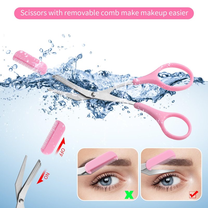 3pcs-Eyebrow Scissors with Eyebrow Razor,Professional Eyebrow Trimmer Scissors with Comb,Non Slip Finger Grips Eyebrow Trimmer, Hair Removal Beauty Accessories for Men Women (Black, Pink, Blue)