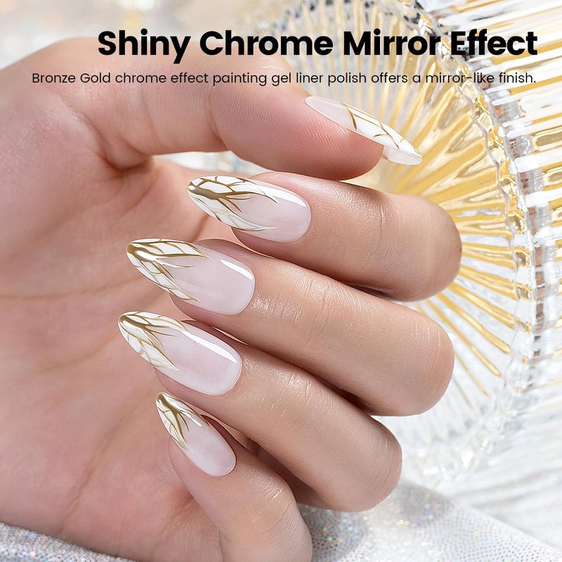 Metallic Gel Nail Polish Set - Silver, Bronze & Gold | 3D Effect, 8ml, Thin Brush for Home Salon