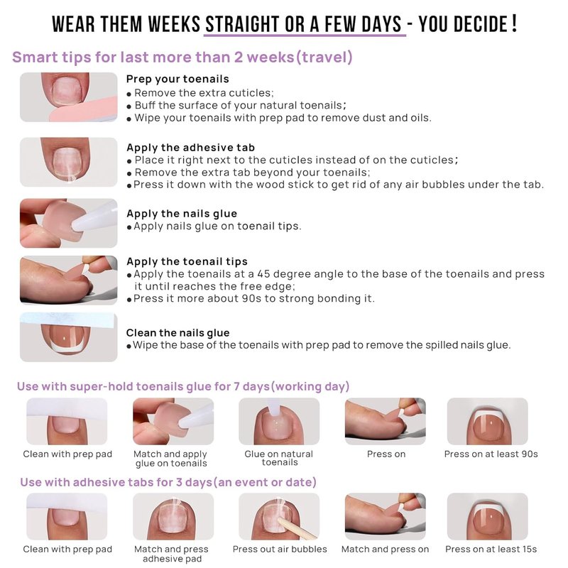 Press On Toenails - Short White French Tips | Lightweight & Perfect Fit, 16 Sizes - 32 Kit