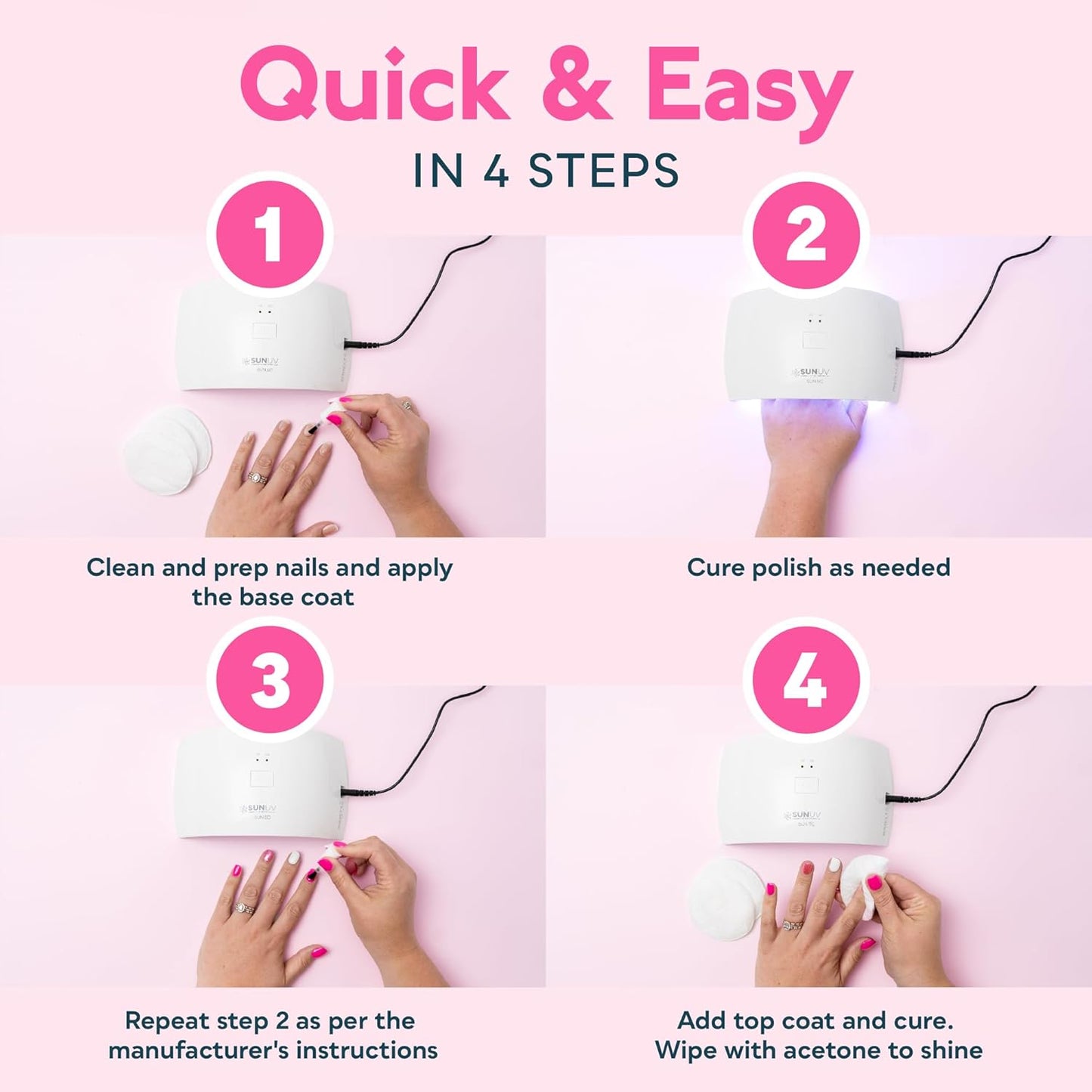UV LED Nail Lamp - Professional Gel Polish Dryer with Sensor & 2 Timers | Pink for Women & Girls