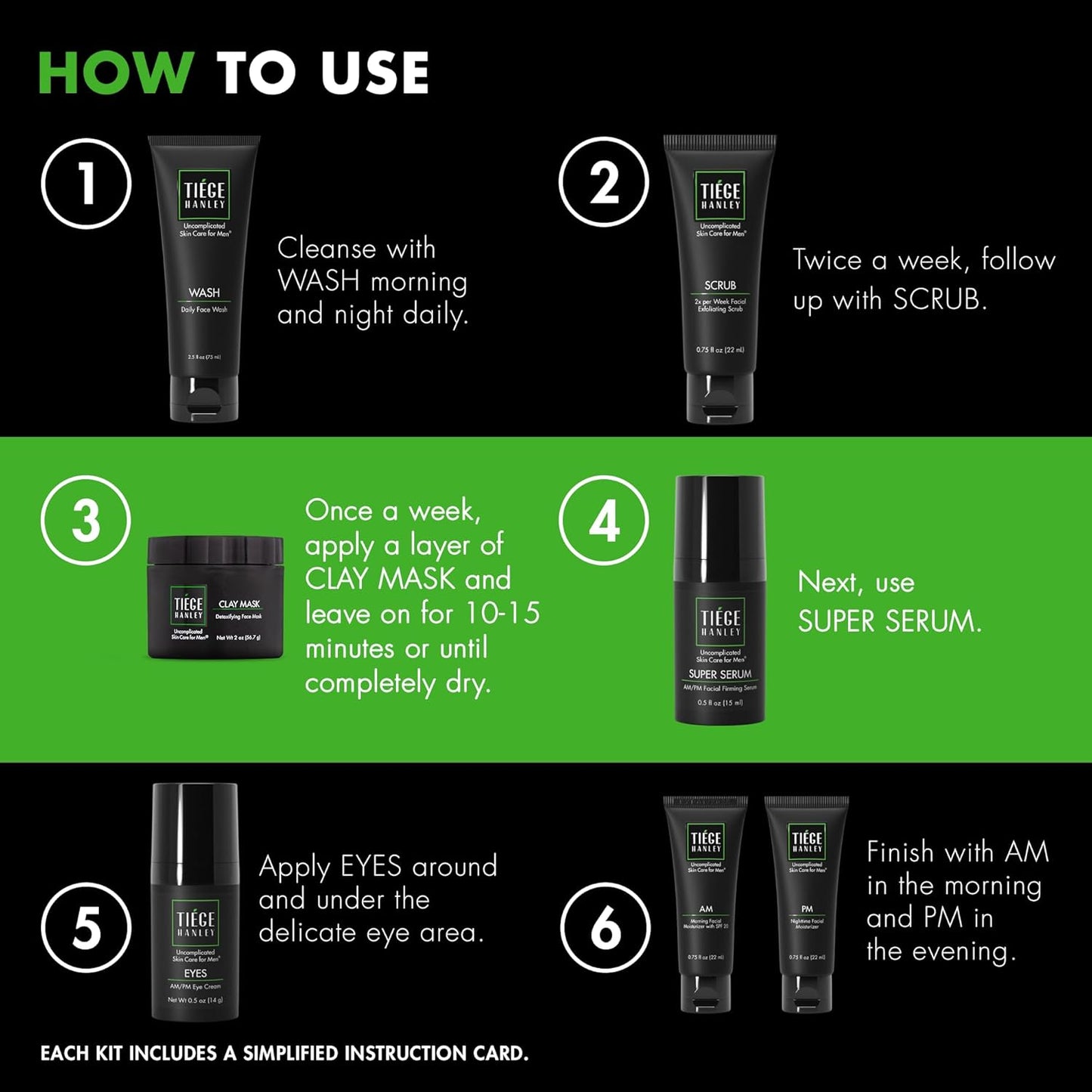 Tiege Hanley Skin Care Set for Men, Revitalization Routine, System Level 4, Face Wash, Scrub, Moisturizers, Eye Cream, Serum, & Clay Mask for Healthy, Hydrated Skin, Men’s Skin Care, 7 Piece Kit