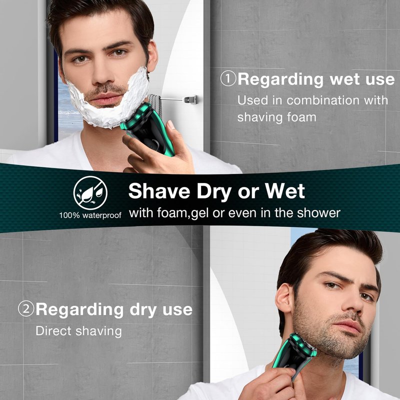 Electric Razor for Men, Cordless Rechargeable Rotary Shaver with Pop-Up Trimmer, IPX6 Waterproof Wet & Dry Electric Razor, Includes Charging Stand – Mens Electric Shaver for Face and Travel