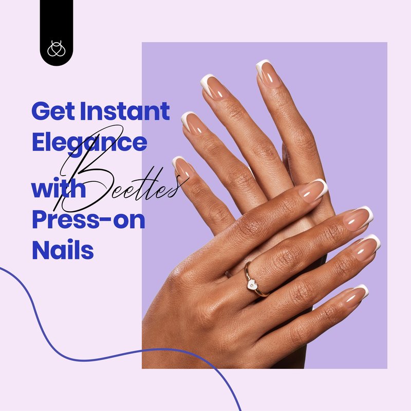 Beetles Short Square French Tip Press On Nails Brown 64 Pcs Pre-Shaped Fake Nails Reusable Nail Kit with Quick-drying Nail Glue Mini Manicure File DIY Home Salon in 16 Sizes Gifts for Women Girls