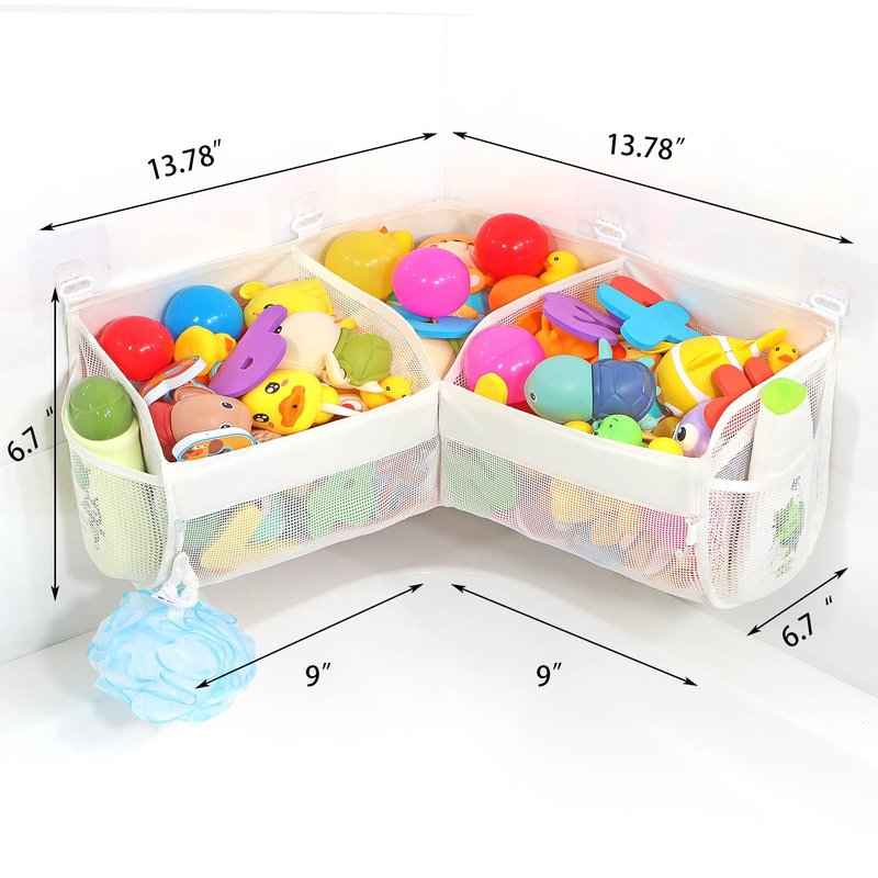 KPH bath toy storage， Say goodbye to the chaos of bath toys -3 compartments for bath toy holders keep your bathtub tidy, and bath toy organizers keep children's bath toys organized!