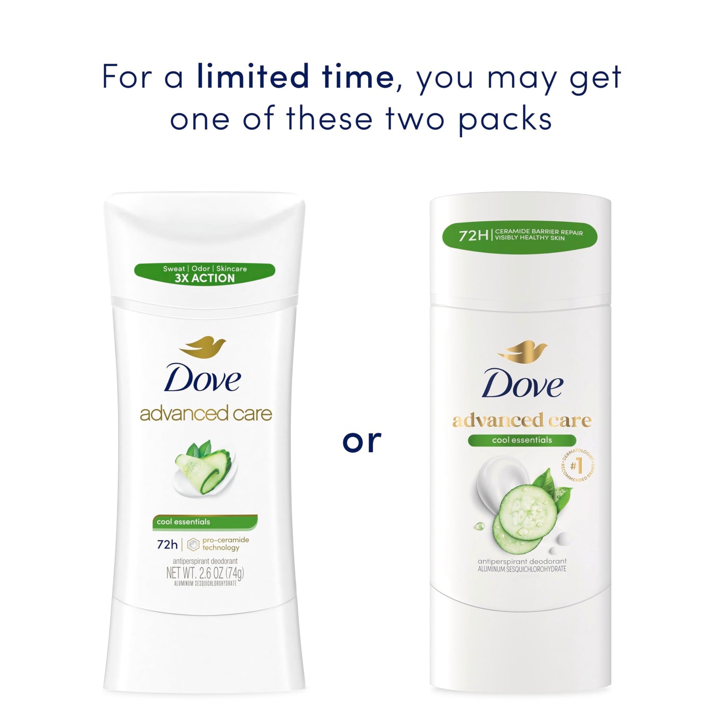Dove Advanced Care Antiperspirant Deodorant for Women Cool Essentials 72 Hour Sweat & Odor Protection 2.6 oz