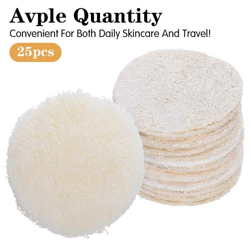 25 Pack Facial Sponge Scrubber Natural Loofah Exfoliating Face Pads Gentle Body Facial Brush Scrubbers Round Makeup Bathing Loofah for Bath Shower Spa Dead Skin Removal Women Men Cleansing