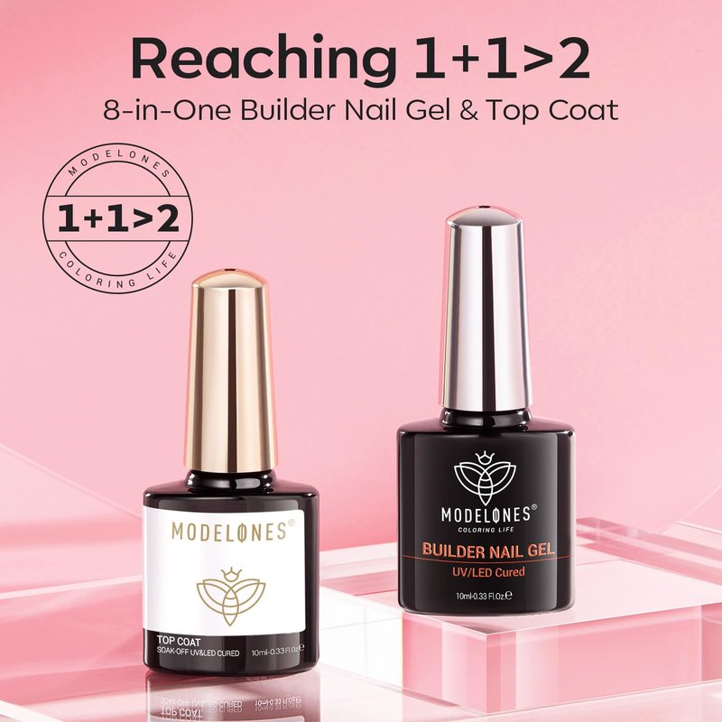 Builder Nail Gel - 8-In-One Nude Pink Acid-Free Formula | Thickening Apex Finish, 10ml for Home DIY Salon