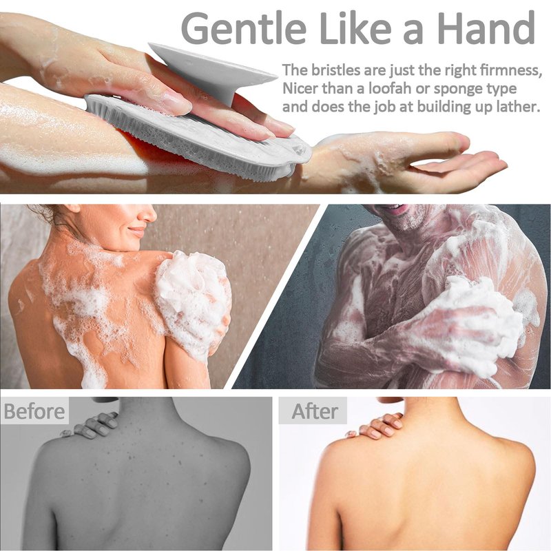 ARIOSOX, Soft Silicone Body Scrubber, Gentle Like a Hand Exfoliating Your Skin and Build Up Lather Easily, Back Large Suction Cup Easy to Store, Long-Lasting & Deep Clean (Gray)