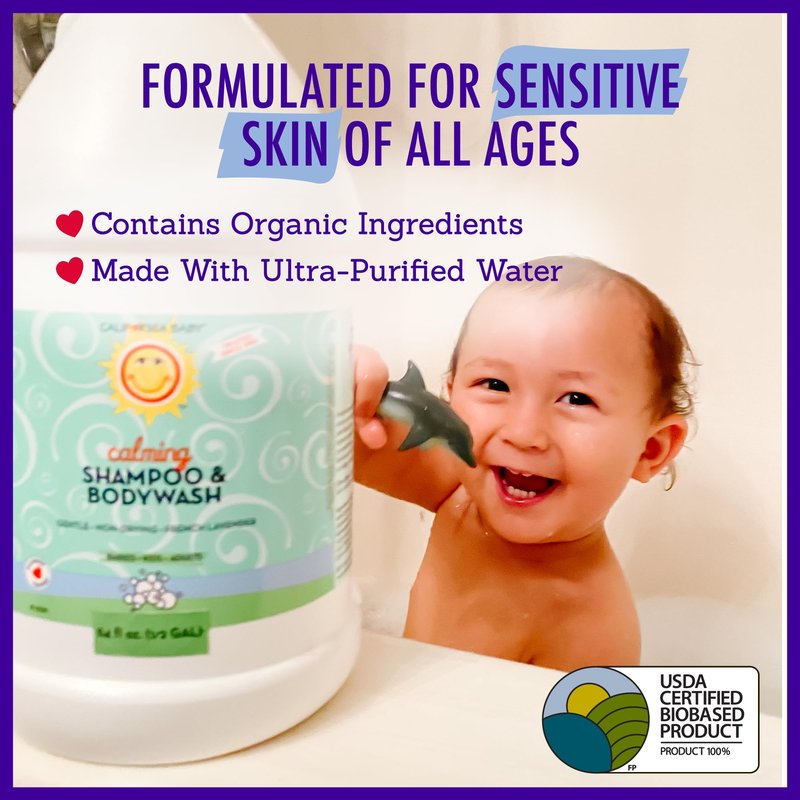 California Baby Calming Baby Shampoo + Baby Wash | 100% Plant-Based | Lavender Body Wash For Sensitive Skin | Hypoallergenic | 562 mL / 19 oz (2-Pack)