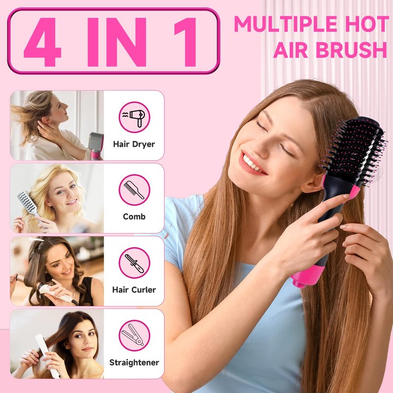 4-in-1 Hair Dryer Brush - Ionic Ceramic Titanium Brush Blow Dryer Hot Air Styler for Frizz-Free Blowouts, Salon Volumizer & Straightener with ALCI Safety Plug, 3 Heat Settings