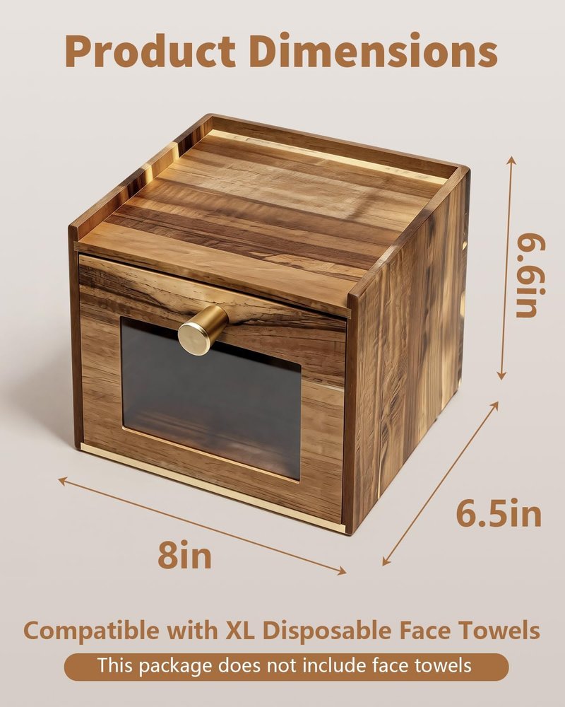 Disposable Face Towel Holder - Acacia Wood Storage Drawer for XL Towels | Bathroom Vanity Organizer & Wall Mount