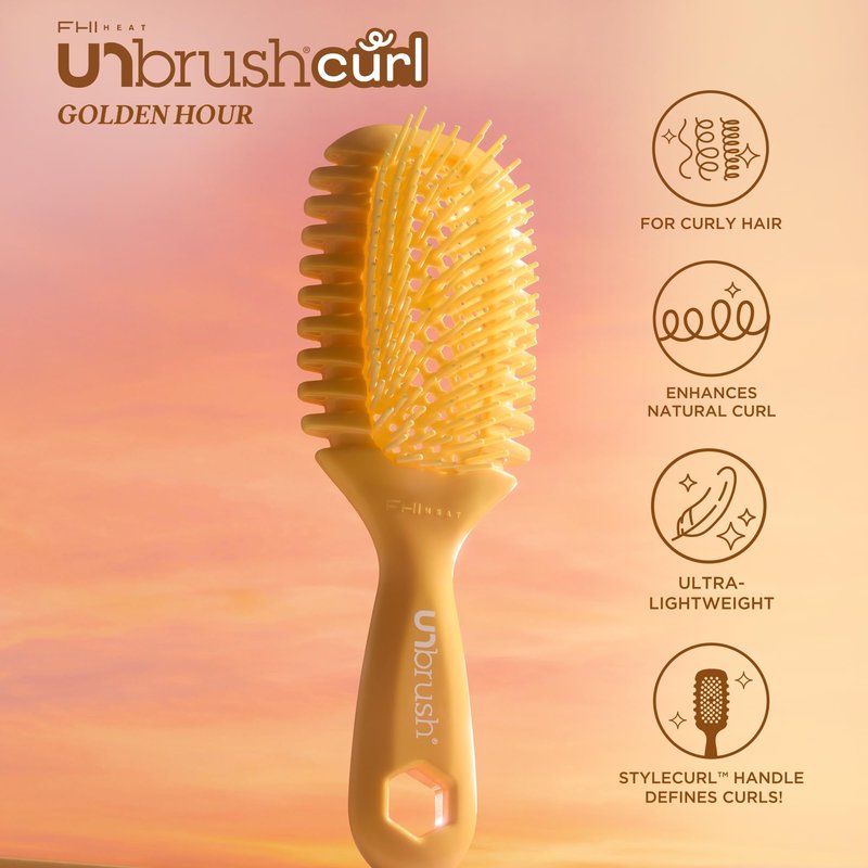 FHI Heat UNbrush Curl Defining Brush — Wavy, Coily, and Curly Hair Brush with DuoFlex Bristles & StyleCurl Handle — for Gentle Detangling & Faster Styling on Wet Hair - Golden Hour