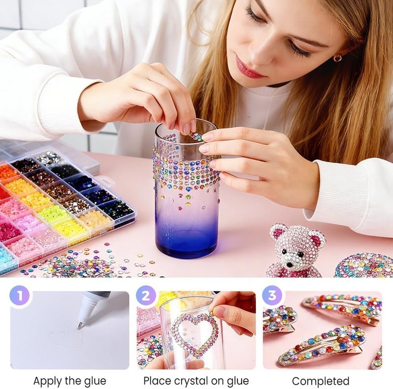 Colorful Resin Bedazzler Kit - 3mm Flatback Rhinestones for Nail Art & DIY Crafts | Includes 3 Pcs B7000 Jewelry Glue