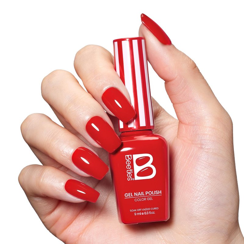 Beetles Red Gel Polish - Summer Voyage Summer Nails, Sunburn Red Gel Nail Polish, Same Color Same Bottle, Soak Off UV LED Lamp Neon Nails Art, Long-Lasting Manicure Salon DIY for Holiday