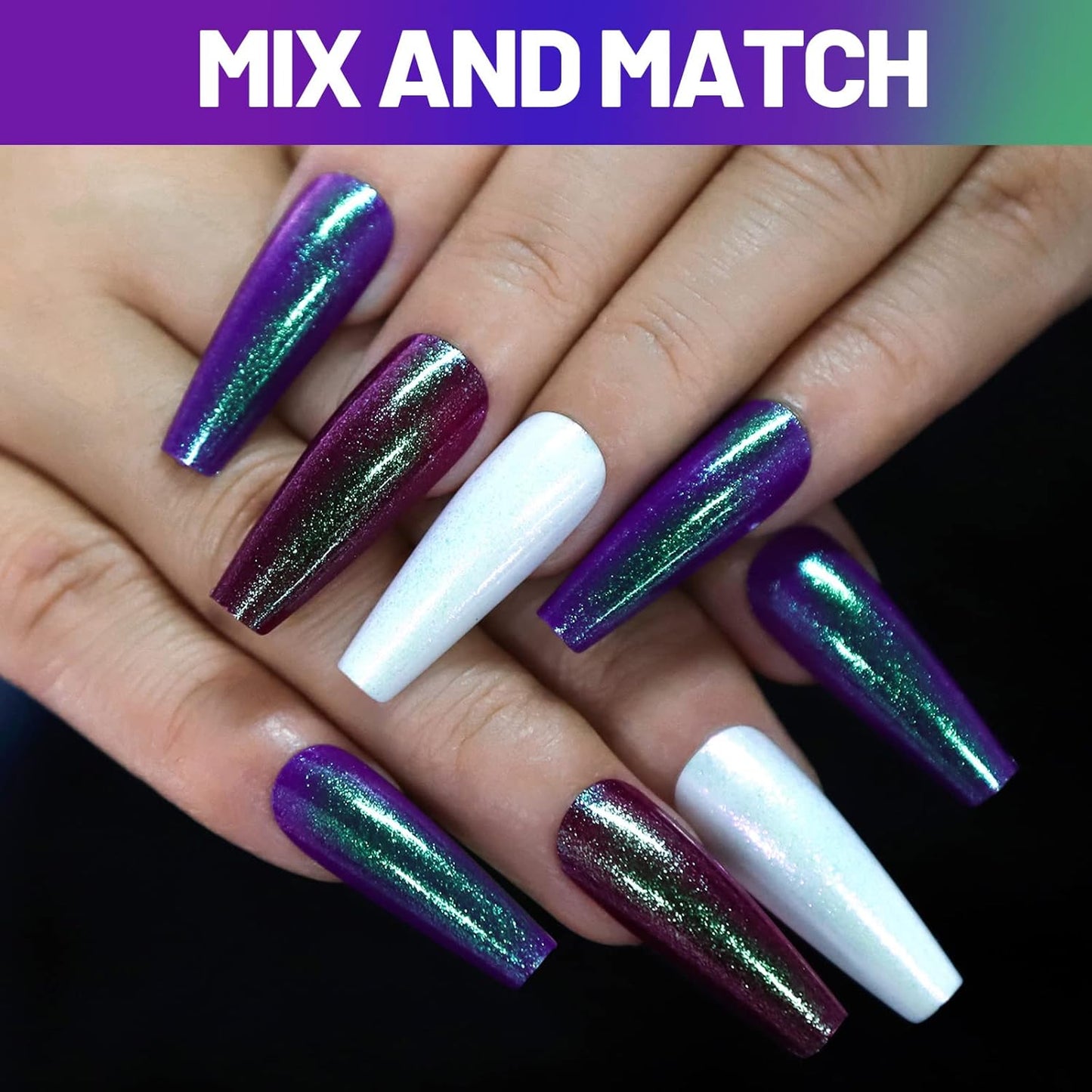 Teenitor Long Press On Nails - 288pcs Chrome Ballerina False Nails | 12 Colors Holographic Metallic Finish