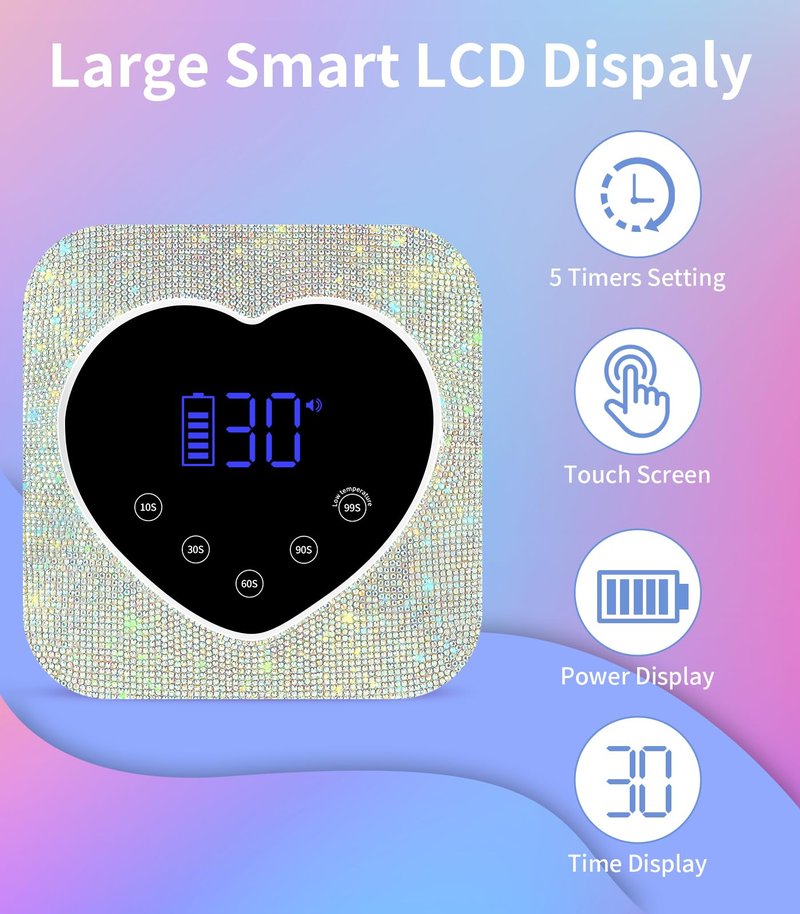 HUGMAPLE Cordless UV Nail Lamp for Gel Nails 72W, Rechargeable Diamond LED Nail Dryer with 5 Timer Setting, Touch Control & Auto Sensor, Fast Nail Light Curing Lamp for Salon & Home