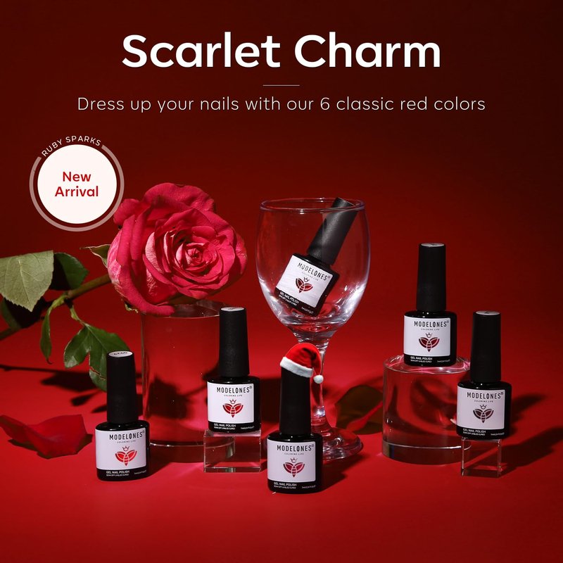 modelones Gel Nail Polish Kit -6 Colors Red Gel Polish Set Burgundy Glitter Sparkle Bloody Soak Off Gel Nail Kit Manicure DIY Nail Art Salon Home Gift