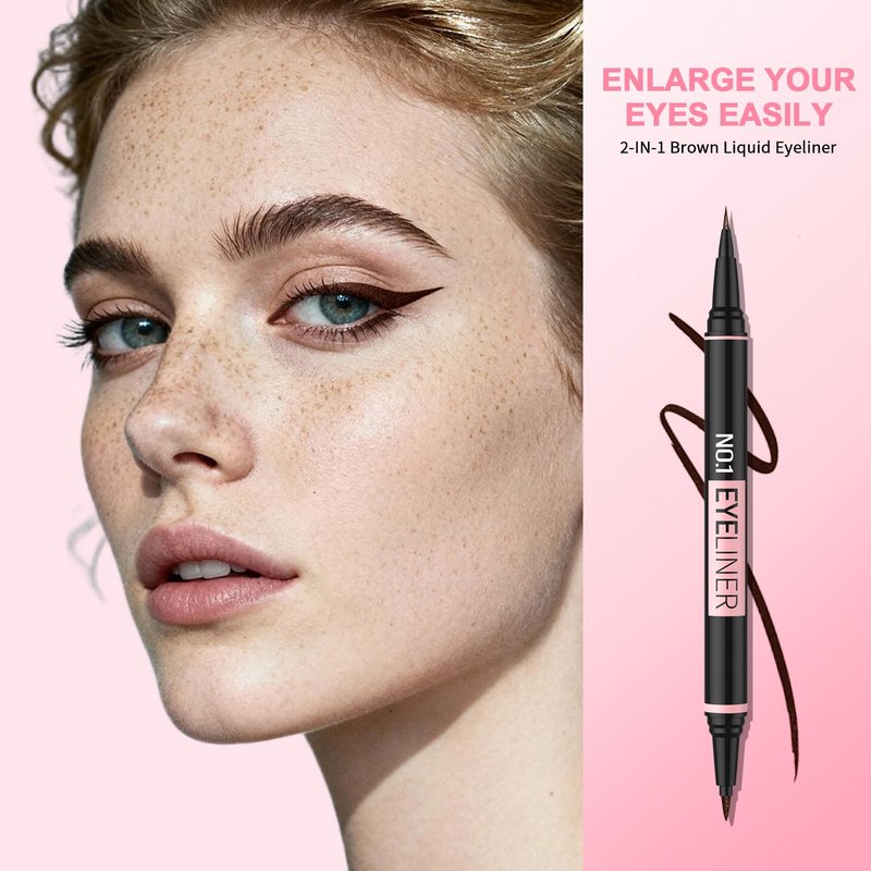 iMethod Liquid Eyeliner - Waterproof Eyeliner 2-in-1 Dual-Ended Eye Liner with Precise Brush-Tip and Thick Tip, Black Liquid Liner Pen, Matte Finish, Long Lasting, Smudge-proof, Transfer-proof, Brown