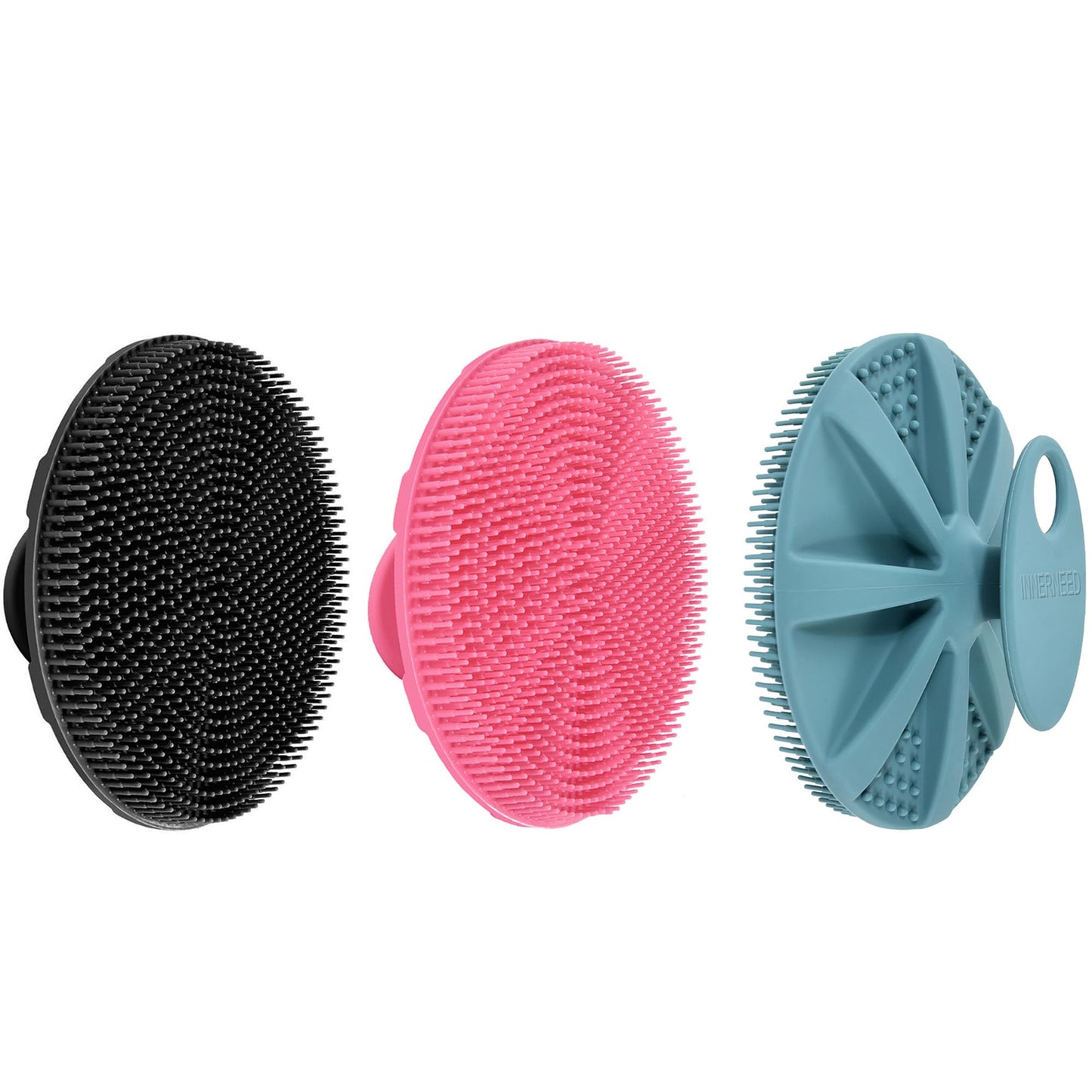 INNERNEED Food-Grade Soft Silicone Body Scrubber Shower Brush Handheld Cleansing Skin Brush, Gentle Exfoliating and Lather Well (Pack of 3)