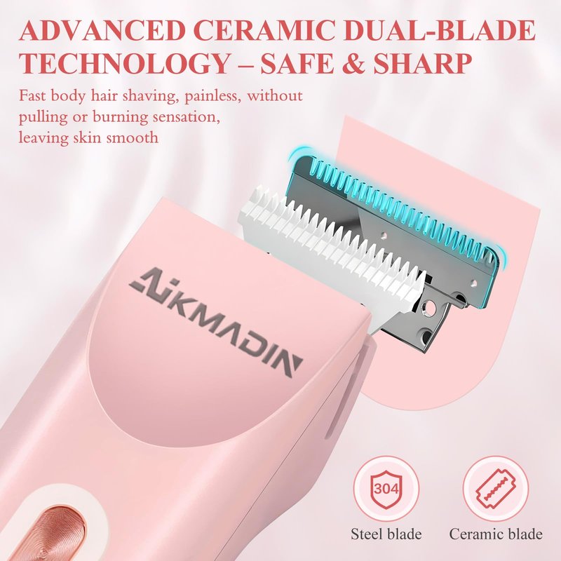 Dermave Bikini Shaver,Bikini Trimmer for Women,2 in 1 Dual Head Waterproof & Painless Electric Razors for Pubic Hair(Pink)
