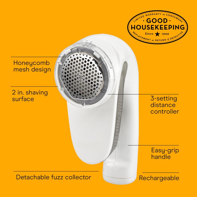 Conair Fabric Shaver and Lint Remover, Rechargeable Portable Clothes Shaver with 3 Settings, Fuzz Remover for Sweaters, Clothing, and Furniture, Large 2-Inch Shaving Head, White