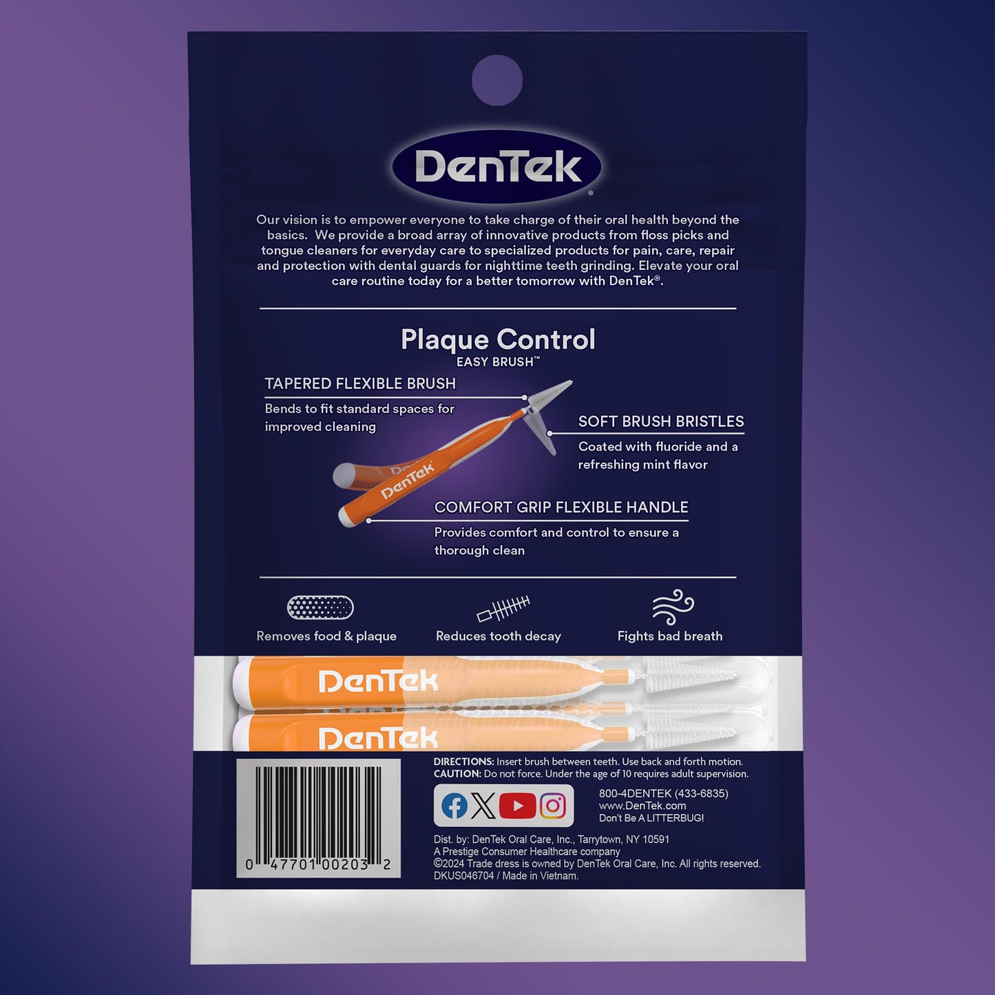 DenTek Easy Brush, Interdental Brushes for Cleaning Between Teeth, Safe for Braces & Dental Work, 16 Count, Pack of 6