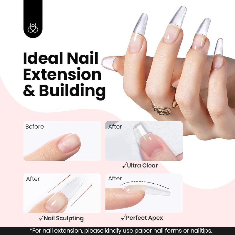 Beetles HEMA-Free Hard Gel for Nails - 2 Pcs 1 oz Clear & Jelly Nude Sculpting Gel | UV & LED Cured
