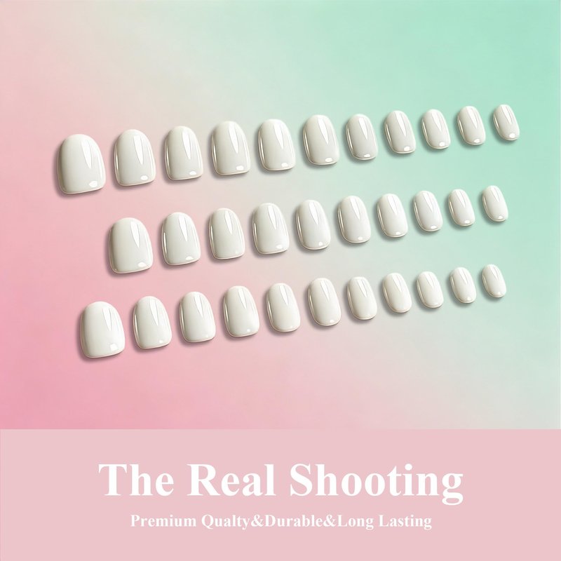 KXAMELIE Pearl White Press On Nails Short, Glazed Donut Extra Short Almond Press on Nails with Glue and Tabs, Reusable Thick Reflective Shimmer Fake Nails Oval in 16 Sizes - 32 Pcs All-in-One Kit
