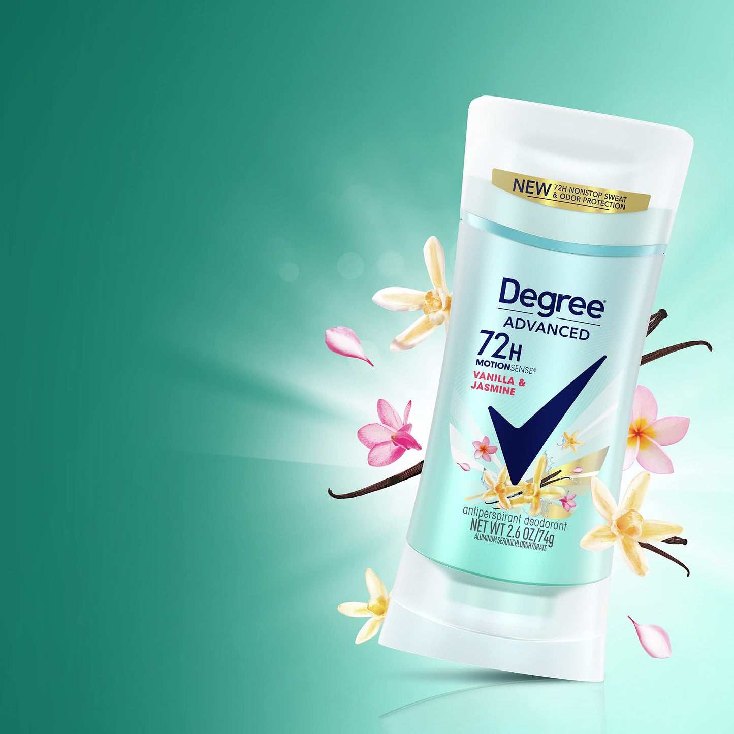 Degree Antiperspirant Deodorant 72-Hour Sweat and Odor Protection Vanilla and Jasmine Antiperspirant for Women with MotionSense Technology 2.6 oz 4 count