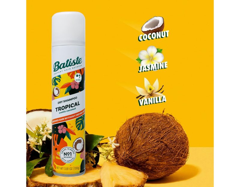 Batiste Dry Shampoo, Tropical Fragrance, Refresh Hair and Absorb Oil Between Washes, Waterless Shampoo for Added Hair Texture and Body, 6.73 OZ Dry Shampoo Bottle pack of 2